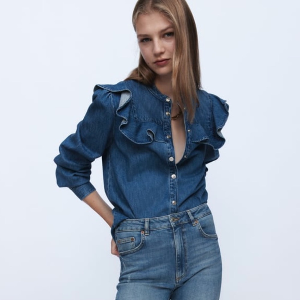 Zara ruffle denim